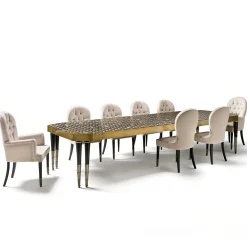 Tavolo da pranzo Tessella Dark in legno intarsiato geometrico