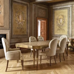 Tavolo da pranzo Tessella Light in legno intarsiato geometrico