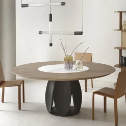 Tavolo da pranzo Tulipano in noce Canaletto e ceramica Calacatta