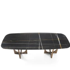 Tavolo da pranzo Vuoto con base in legno e top in marmo Sahara Noir