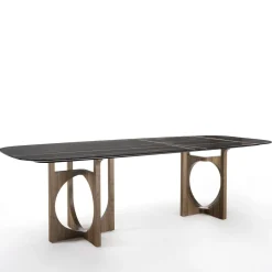 Tavolo da pranzo Vuoto con base in legno e top in marmo Sahara Noir