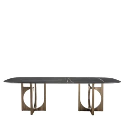 Tavolo da pranzo Vuoto con base in legno e top in marmo Sahara Noir