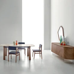 Tavolo da Pranzo York in Noce Canaletto con Piano in Ceramica Calacatta
