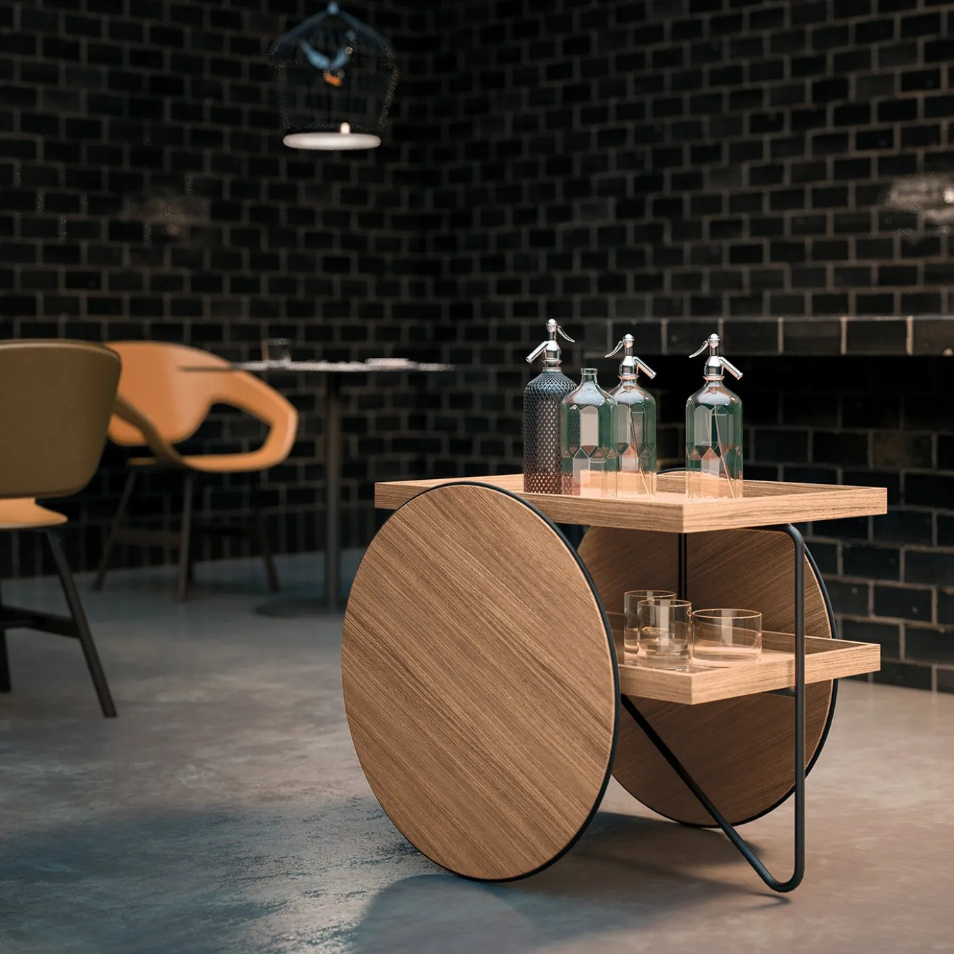 Tavolo da servizio mobile Chariot in rovere naturale di Gamfratesi
