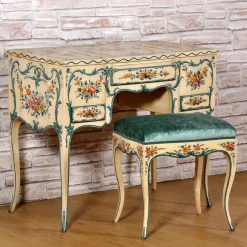 Tavolo da Toilette In Stile Genovese Dipinto a Mano con Sgabello