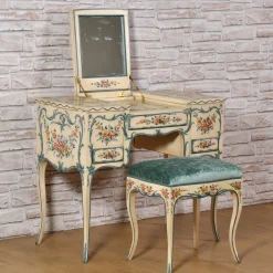 Tavolo da Toilette In Stile Genovese Dipinto a Mano con Sgabello