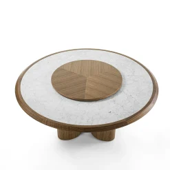Tavolo Diamante con piano in marmo di Carrara e lavabo in legno