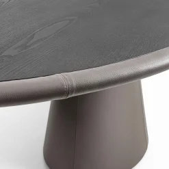 Tavolo Loop Ellittico in Pelle e Legno Grigio