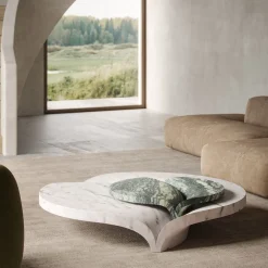Tavolo Luna in marmo verde Luana e bianco Carrara