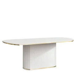 Tavolo Ovale Fisso Bianco con Accenti Dorati