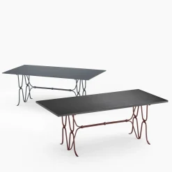Tavolo rettangolare Ligare Lava-Stone-Top & Wrought Iron Brown