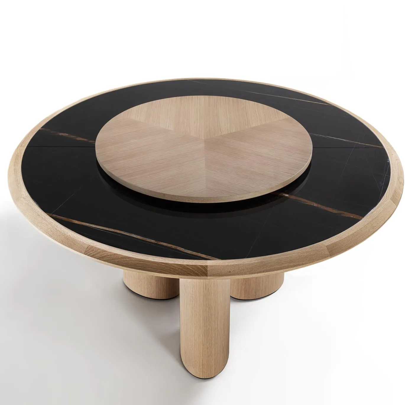 Tavolo rotondo Diamante in marmo Durmast e Sahara Noir con Lazy Susan