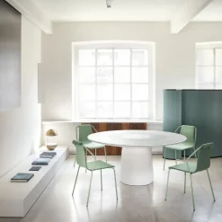 Tavolo rotondo Roundel in vetro bianco