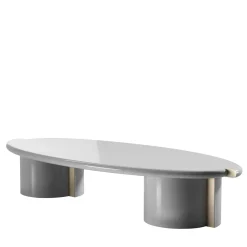Tayma Lacquered Glossy Grey Wood And Satin Brass Coffee Table