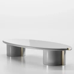 Tayma Lacquered Glossy Grey Wood And Satin Brass Coffee Table