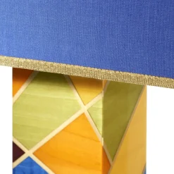 Tellux Sibilla Lampada da tavolo con base in legno multicolore e paralume in tessuto blu