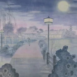 Tessuto da rivestimento in cotone Nihon Moon rosa e blu