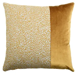 Tessuto jacquard a righe Carré con inserto e Cuscino in velluto di seta giallo