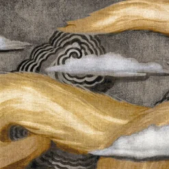 Tessuto murale in cotone grigio e oro L'Oiseau de Feu