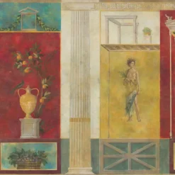Tessuto murale in cotone rosso, giallo e verde di Pompei