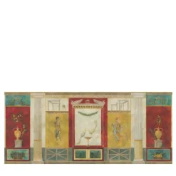 Tessuto murale in cotone rosso, giallo e verde di Pompei