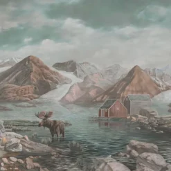 Tessuto murale in cotone verde e rosa Arctic Passages