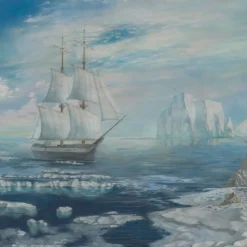 Tessuto murale in cotone verde e azzurro Arctic Passages