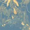 Tessuto murale in poliestere blu e giallo Jungle Lounge