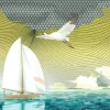 Tessuto murale in poliestere giallo e blu mare