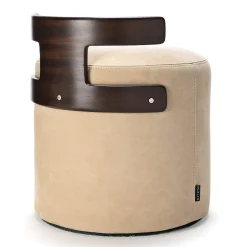 T-Pouf in pelle bianco crema con schienale