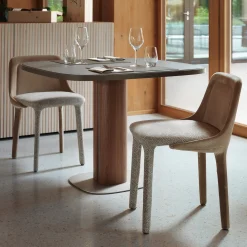 Trafalgar Tavolo bistro quadrato con piano in acciaio Fenix bianco di Marco Piva
