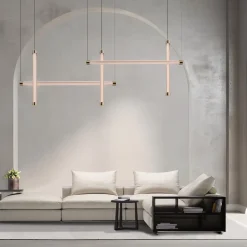 Trama S1 C Lampada a sospensione tubolare in vetro borosilicato rosa