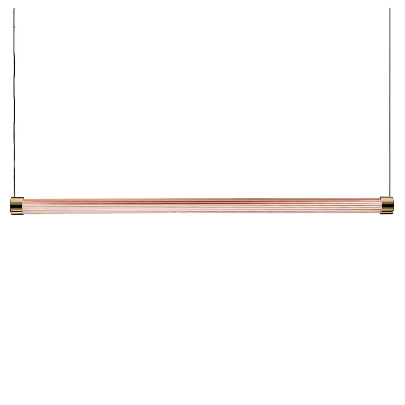 Trama S1 Una lampada a sospensione tubolare in vetro borosilicato rosa