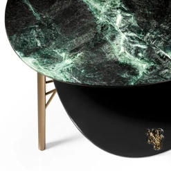 Trapeze Tavolino Laterale in Marmo Verde e Legno Laccato Nero Lucido