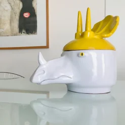 Triceratopo Contenitore grande giallo e bianco con coperchio