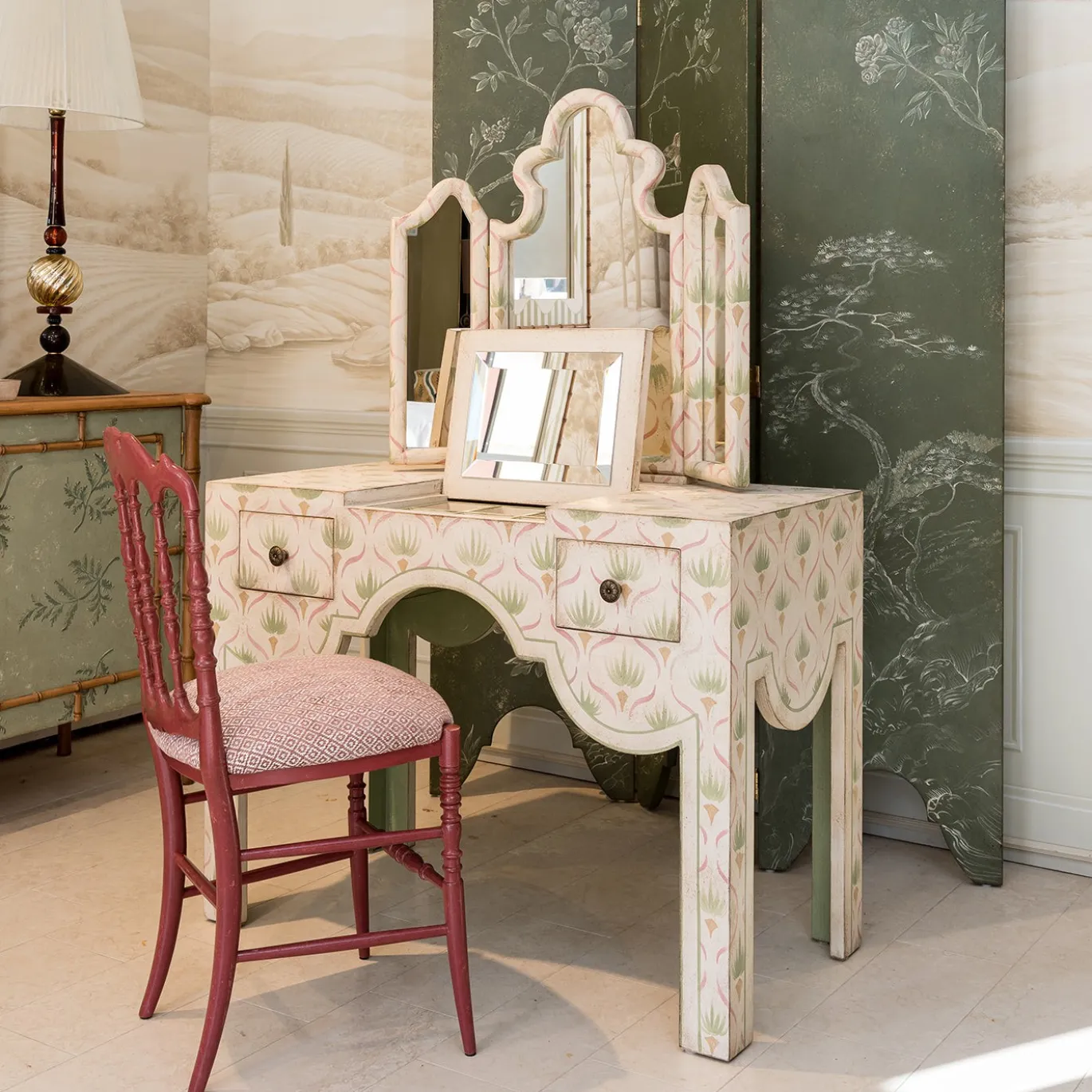 Vanity San Samuele Color Onice Bianco Floreale con Specchio