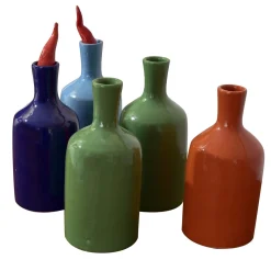 Vaso a bottiglia verde Peperoncini Speranzoso