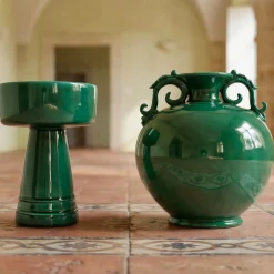 Vaso a coppa in maiolica siciliana verde smeraldo