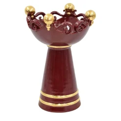 Vaso a coppa in maiolica siciliana bordeaux con dettagli dorati