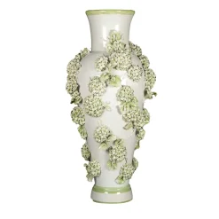 Vaso alto bianco e verde Ortensie di Antonio Fullin