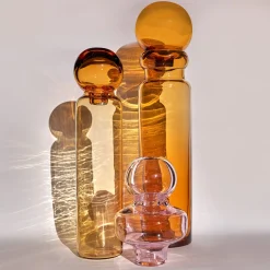 Vaso alto in cristallo soffiato a mano color ambra Ustica
