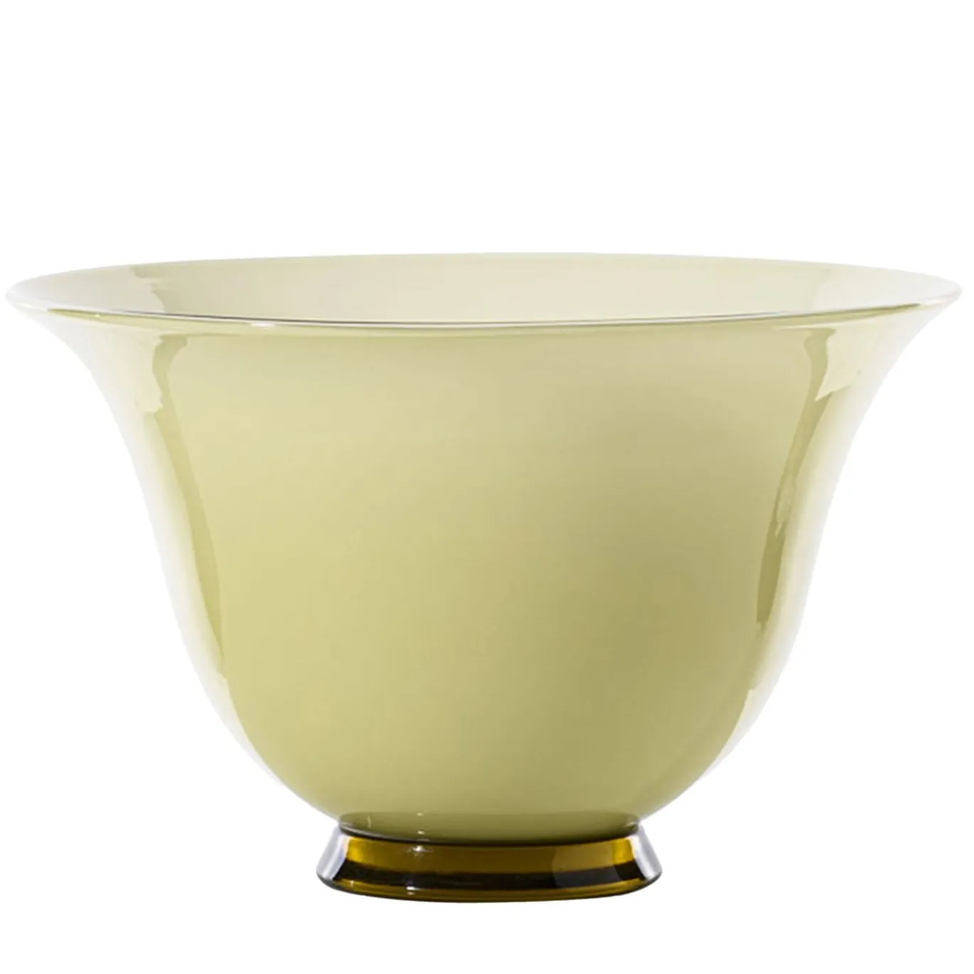 Vaso Anni Trenta basso in vetro opalino paglierino