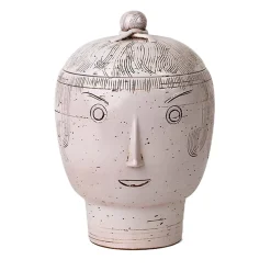 Vaso antropomorfo bianco sporco con coperchio di Aldo Londi