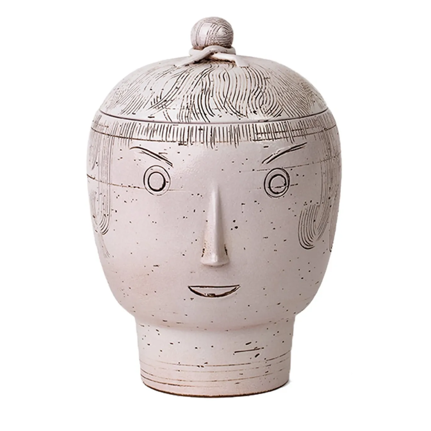 Vaso antropomorfo bianco sporco con coperchio di Aldo Londi
