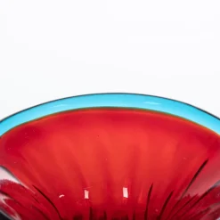 Vaso 1950 Balloton Grande Rosso con Bordo Azzurro in Vetro di Murano