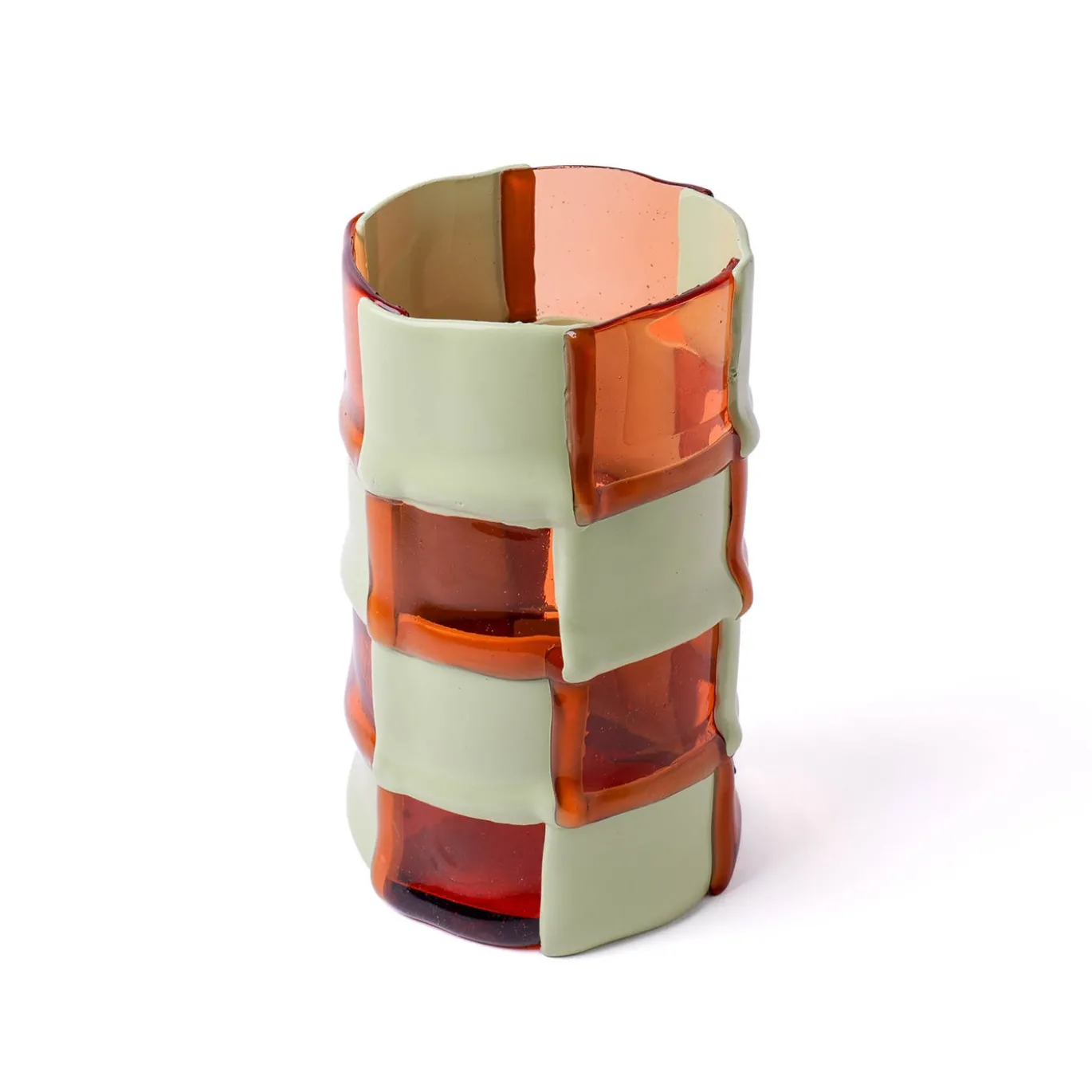 Vaso Bamboo grande in resina rubino chiaro e verde oliva di Enzo Mari