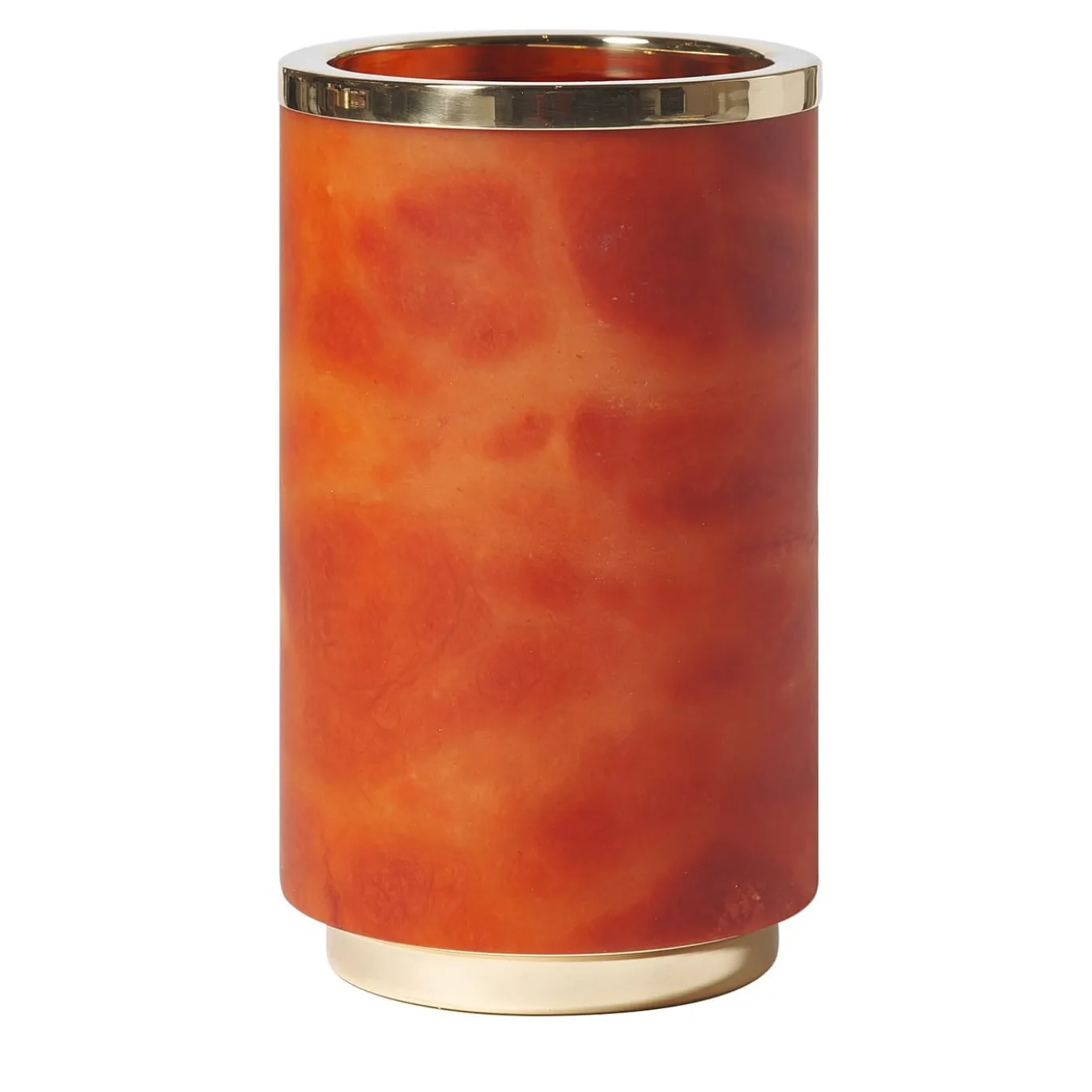 Vaso Borealis in alabastro arancione e ottone lucido