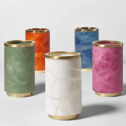 Vaso Borealis in alabastro bianco e ottone satinato