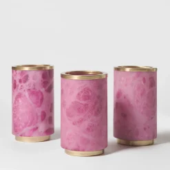 Vaso Borealis in alabastro rosa e ottone satinato