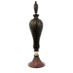 Vaso Bottiglia con Coperchio Stmat in Vetro Nero e Rosso Rubino